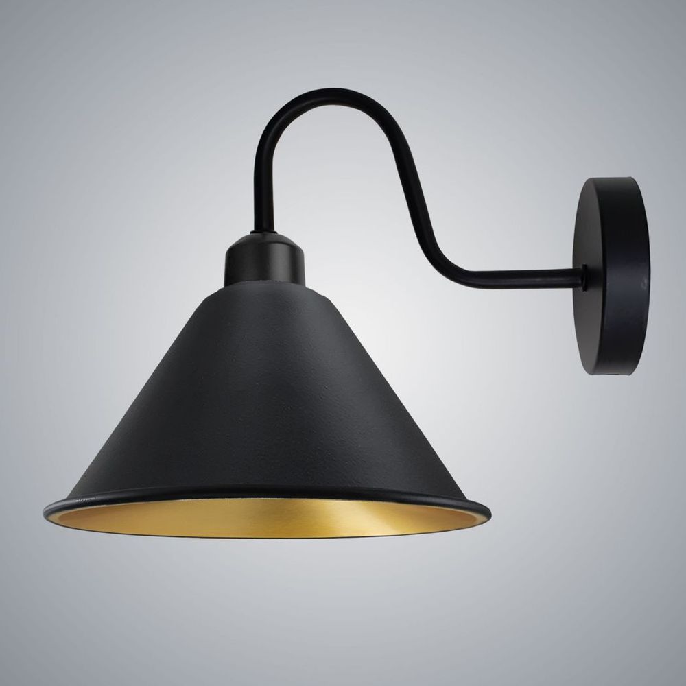 Vintage Black Wall Sconce | E27 Socket Cone-Shaped Shade | Dimmable | Rustic Wall Light Fixture | Hardwired | 3-Year Warranty