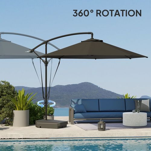 Outsunny Garden Cantilever Parasol with Cover Weighted Base Wind Strap Grey