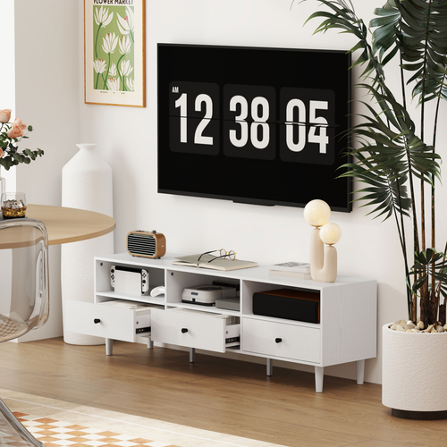 HOMCOM TV Unit, TV Cabinet for up to 75", with Drawers, Shelves, White