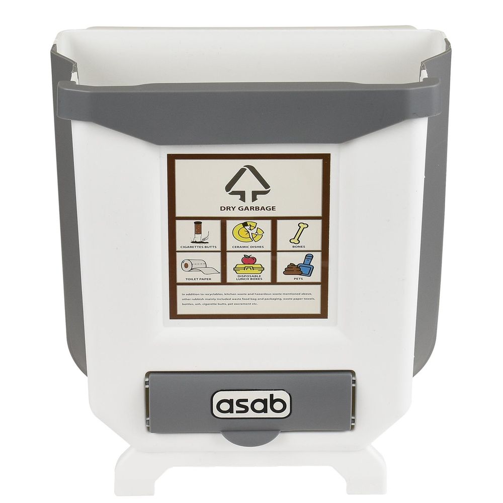 ASAB Foldable Trash Bin - Space Saving White/Grey Design - Sturdy and Practical - Easy Installation - 8L Capacity