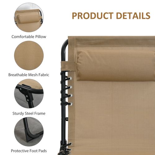 Portable Sun Lounger, Adjustable Backrest PillowBeige