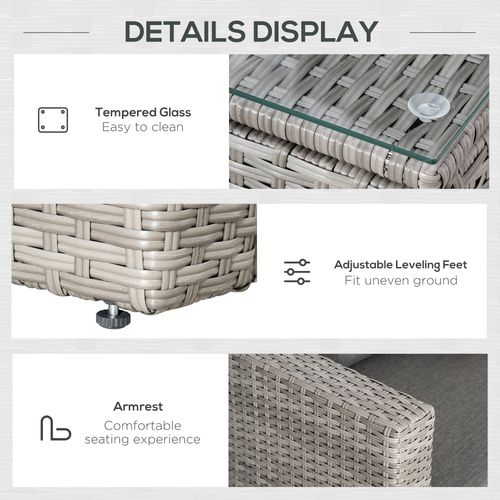 3 Pc PE Rattan Corner Sofa Set, w/ Tempered Glass Table-top & Soft Cushion Grey