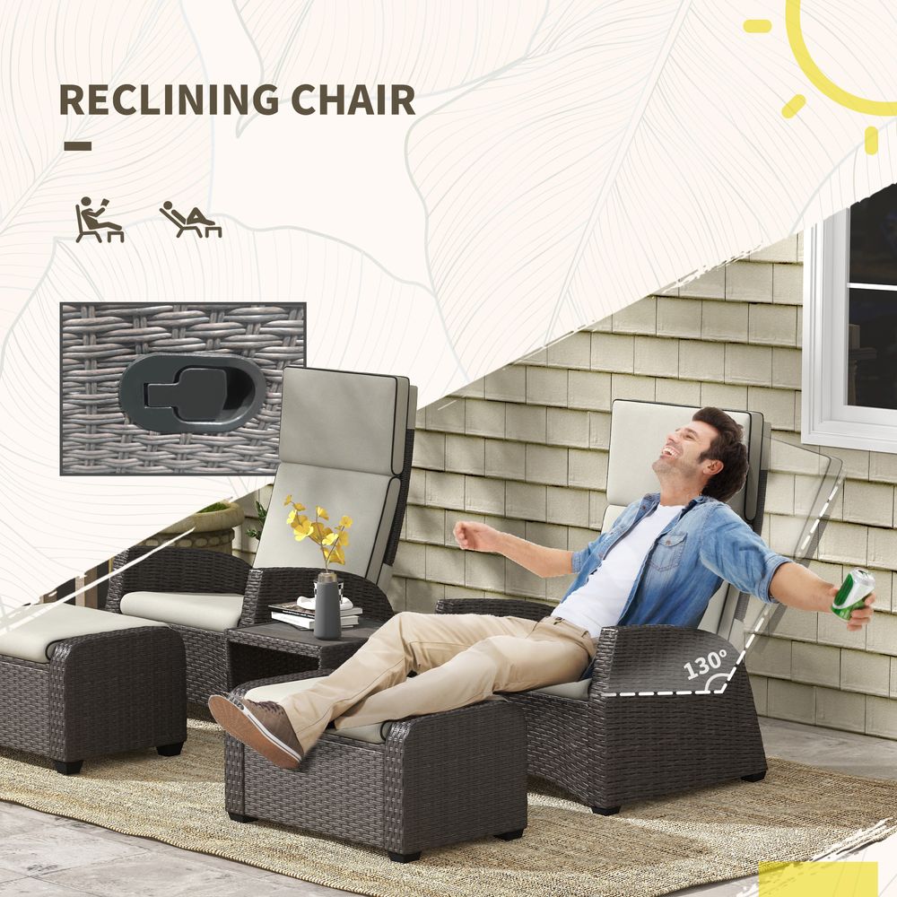 Premium Outsunny 5-Piece Rattan Garden Furniture Set - Reclining Chairs, Brown