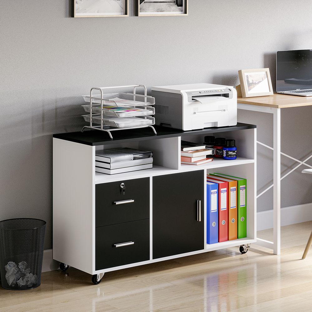 Home Office Mobile Cabinet Storage Organizer w/ Castor, Drawer, Key