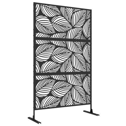 Outsunny 6.5FT Metal Outdoor Privacy Screen Panel with Stand, Leaf Style