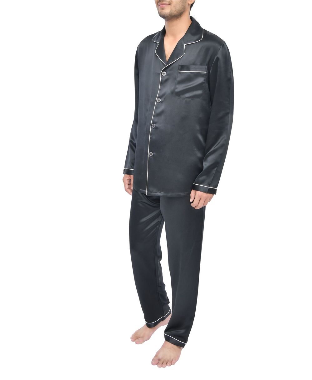 SILK PJS LONG SET MENS SMALL BLACK Pyjamas