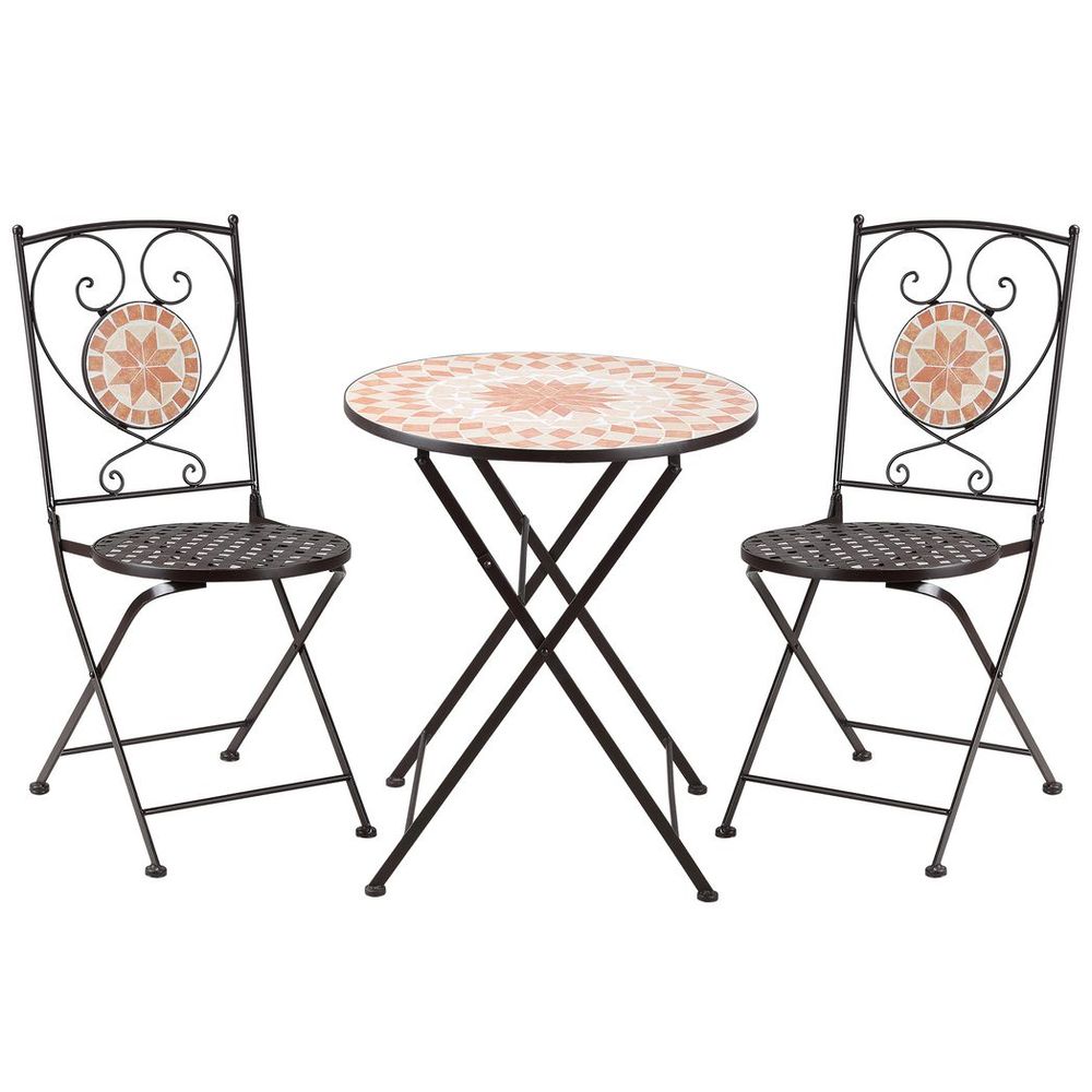Stylish 3-Pc Outdoor Bistro Set - Mosaic Table & Armless Chairs