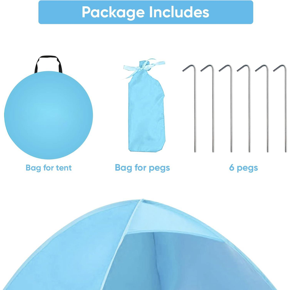 ASAB Pop Up Beach Tent - BLUE | Durable, UV Protected, Well-Ventilated, Wide Use, Easy Setup | 6 Pegs, Carry Bag | 80 characters
