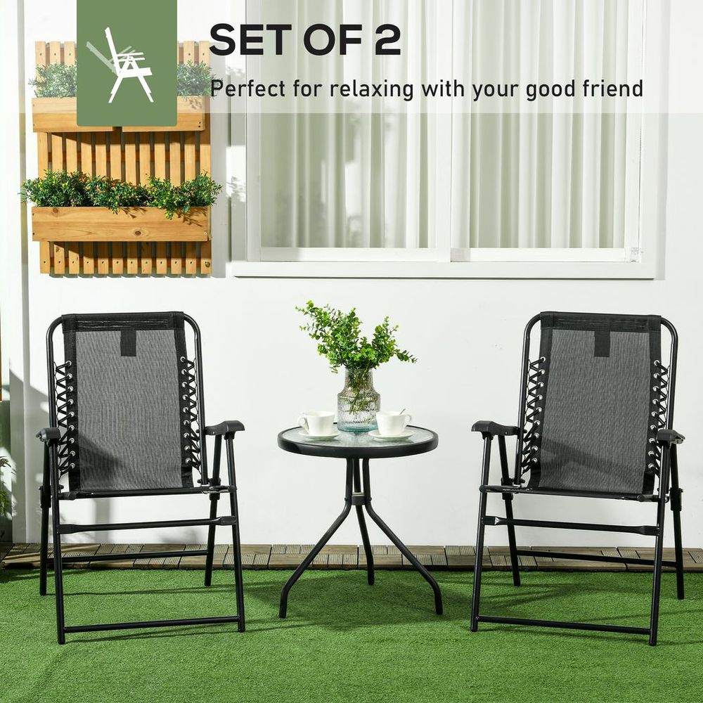 Premium Outsunny Patio Chairs: 2-Pack Folding Loungers, Portable & Durable - Black