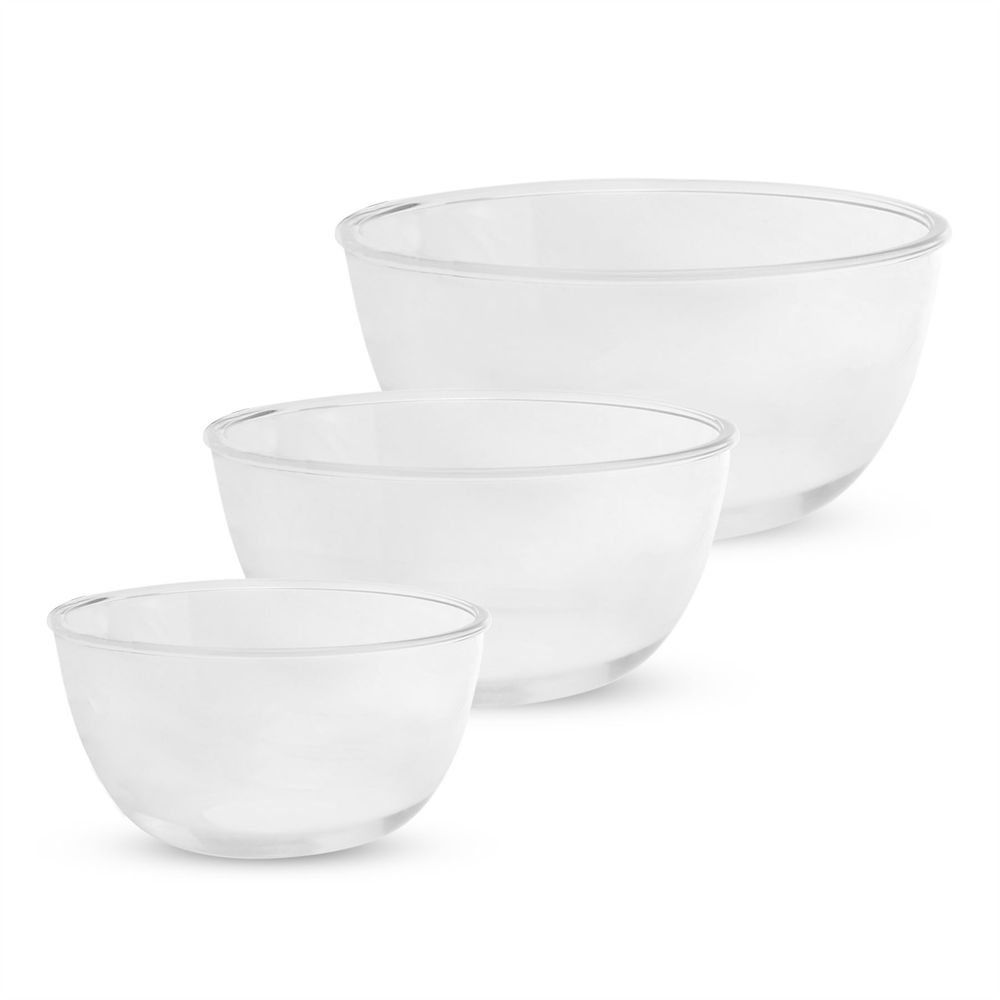 Premium Glass Mixing Bowls - Set of 3 | Scratch, Stain & Heat Resistant