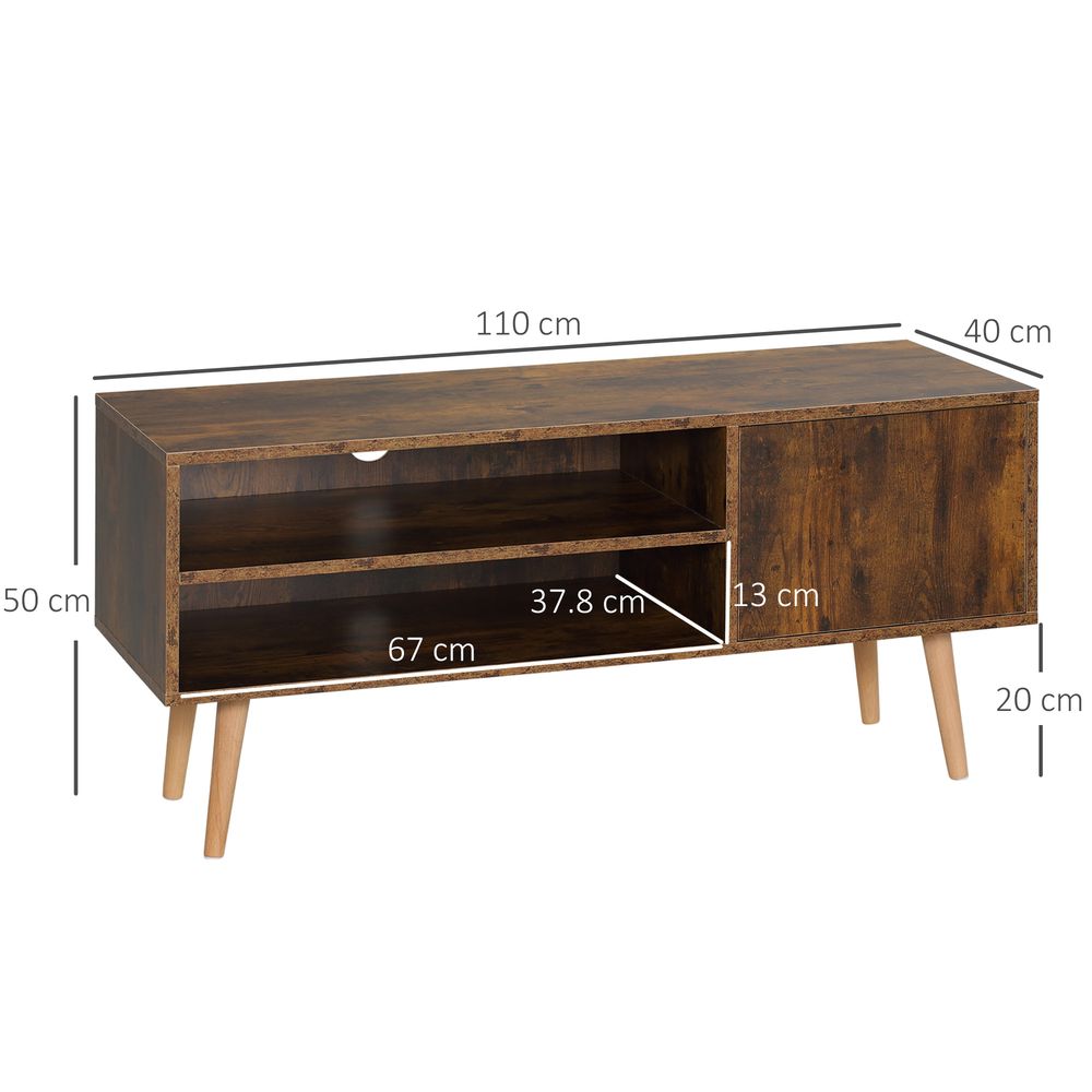 HOMCOM TV Unit Cabinet for TVs up to 55", TV Stand with 2 Storage Shelves and Cupboard for Living Room, Bedroom, Brown