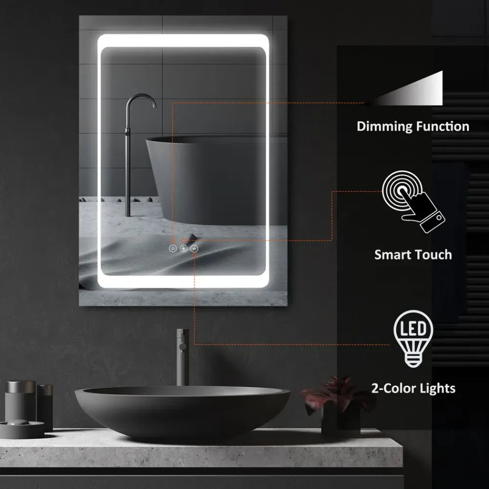 Bathroom LED Lighted Mirror Cabinet Wall-mount with Storage Shelves Touch Switch