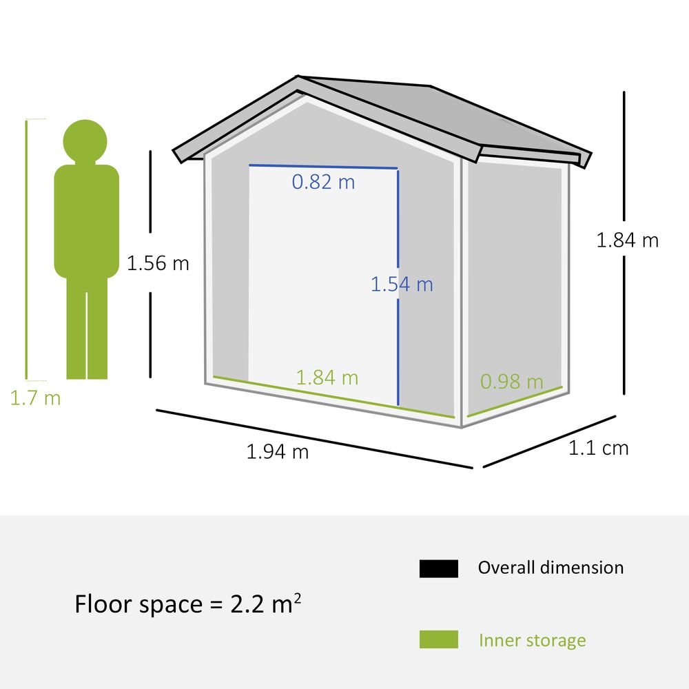 Outsunny 6.5x3.5ft Metal Garden Shed for Garden and Outdoor Storage, Green