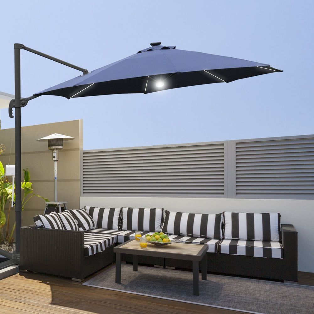 High-Quality 255cm Patio Parasol with LED Lights - Protect and Illuminate Your Outdoor Space!