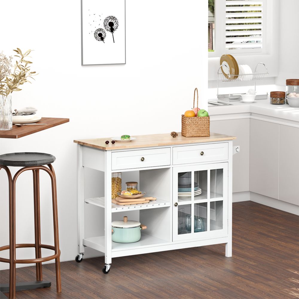 Modern Kitchen Island Wheels Kitchen Trolley Storage Cart 2 Drawers White