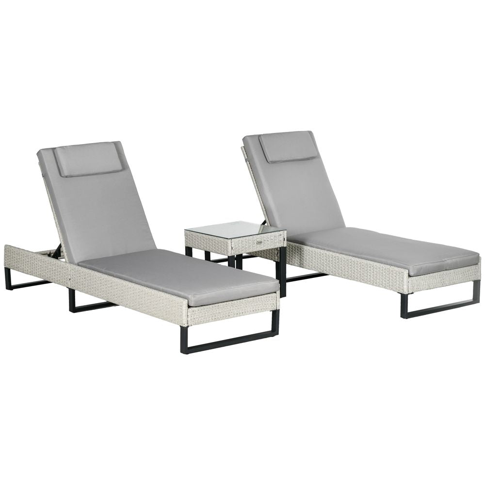 Outsunny Rattan Sun Lounger Set w/ Cushions, 5-Level Chaise Lounge Chairs Brown