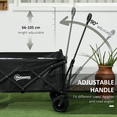 Outsunny Foldable Garden Cart, Outdoor Utility Wagon with Carry Bag, Black