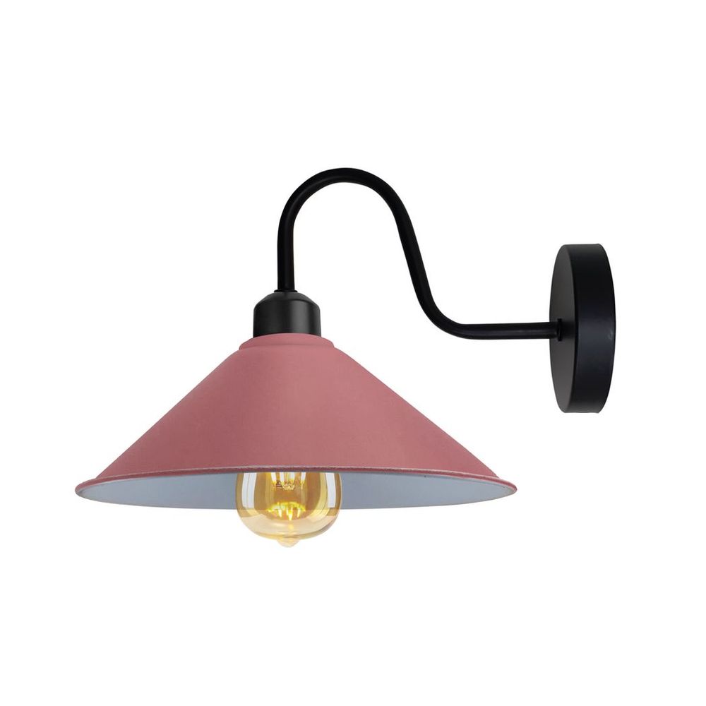 Pink Wall Light Fixture,Black Wall Sconce E27 Base Socket Screw Type Wall Mounted Swan Neck Cone Shape Shade