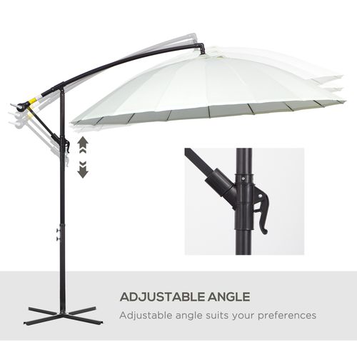 Outsunny 3(m) Cantilever Shanghai Parasol Garden Hanging Banana Sun Umbrella with Crank Handle, 18 Sturdy Ribs and Cross Base