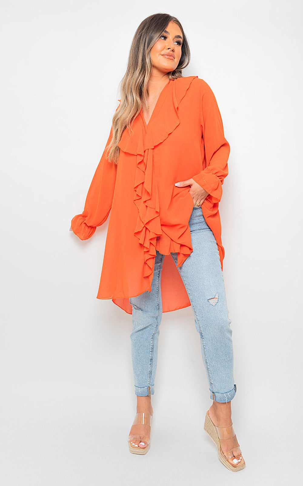 High-Quality Oversized Ruffle Long Sleeve Tops
