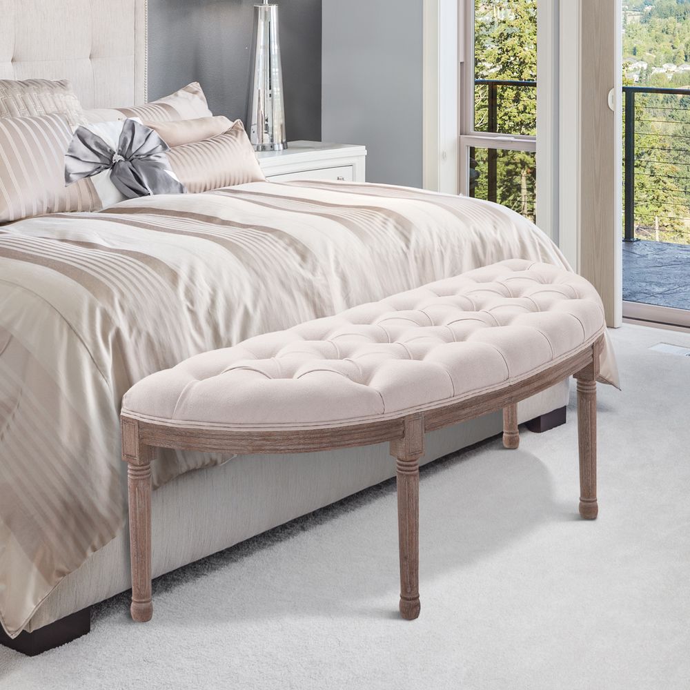 HOMCOM Button-Tufted Half-Circle Bench Ottoman | Cream | Padded Seat | Premium Quality