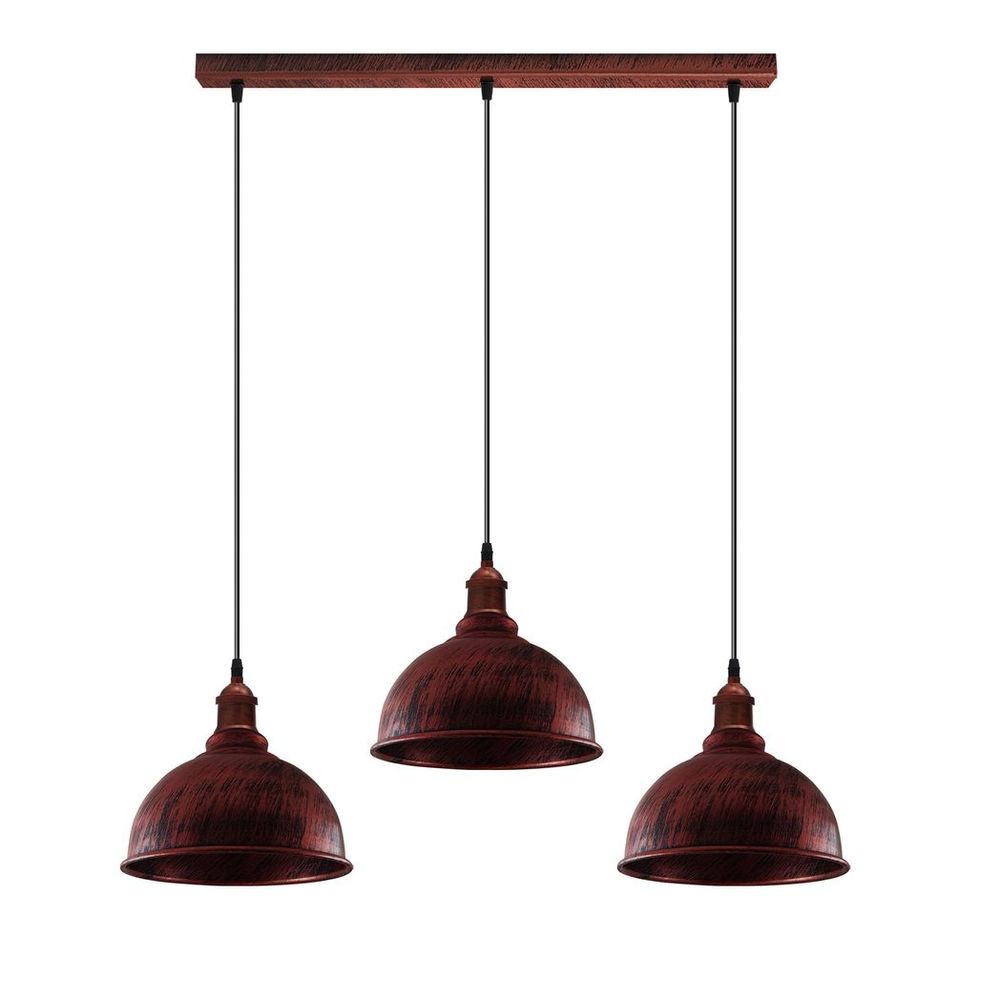 Vintage Industrial Rustic Red Pendant Light - E27 Base, Metal Brushed Fitting, Small Curvy Lamp Shade - High Quality