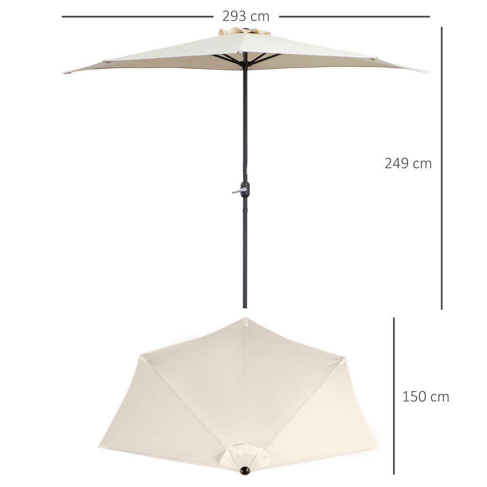 Outsunny 3m Half Round Umbrella Parasol - White | Compact Wall-Mounted Patio Shade Solution