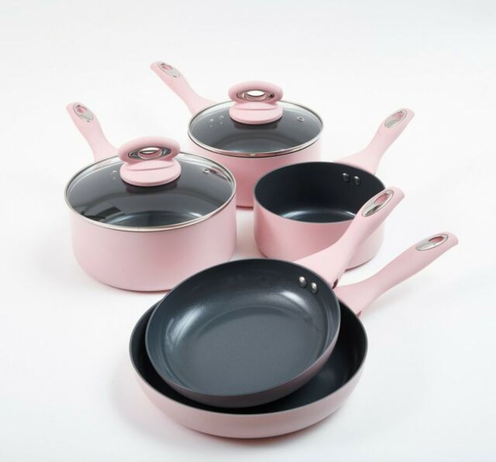 Cermalon 5-Piece Blush Pink Ceramic Non-Stick Pan Set - High-Quality, Trendy Cookware for All Hob Types