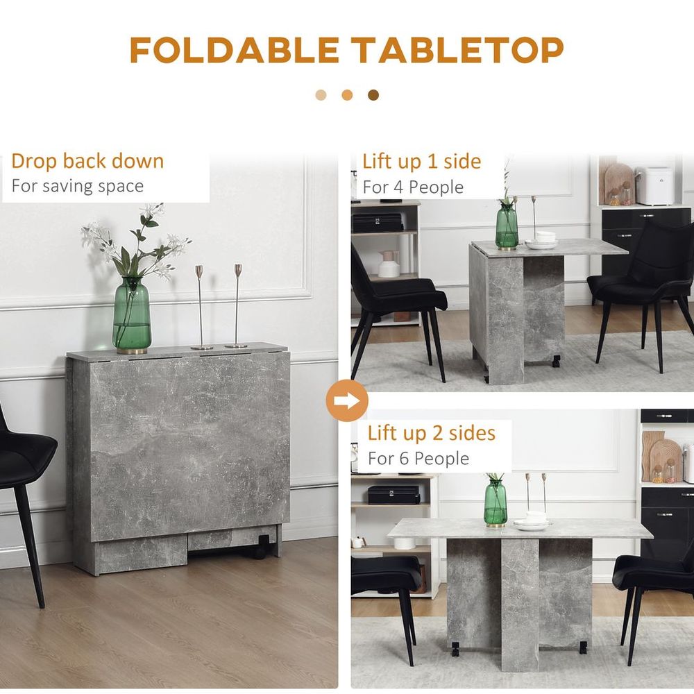 HOMCOM Rolling Drop Leaf Dining Table Folding Kitchen Table with Open Shelves