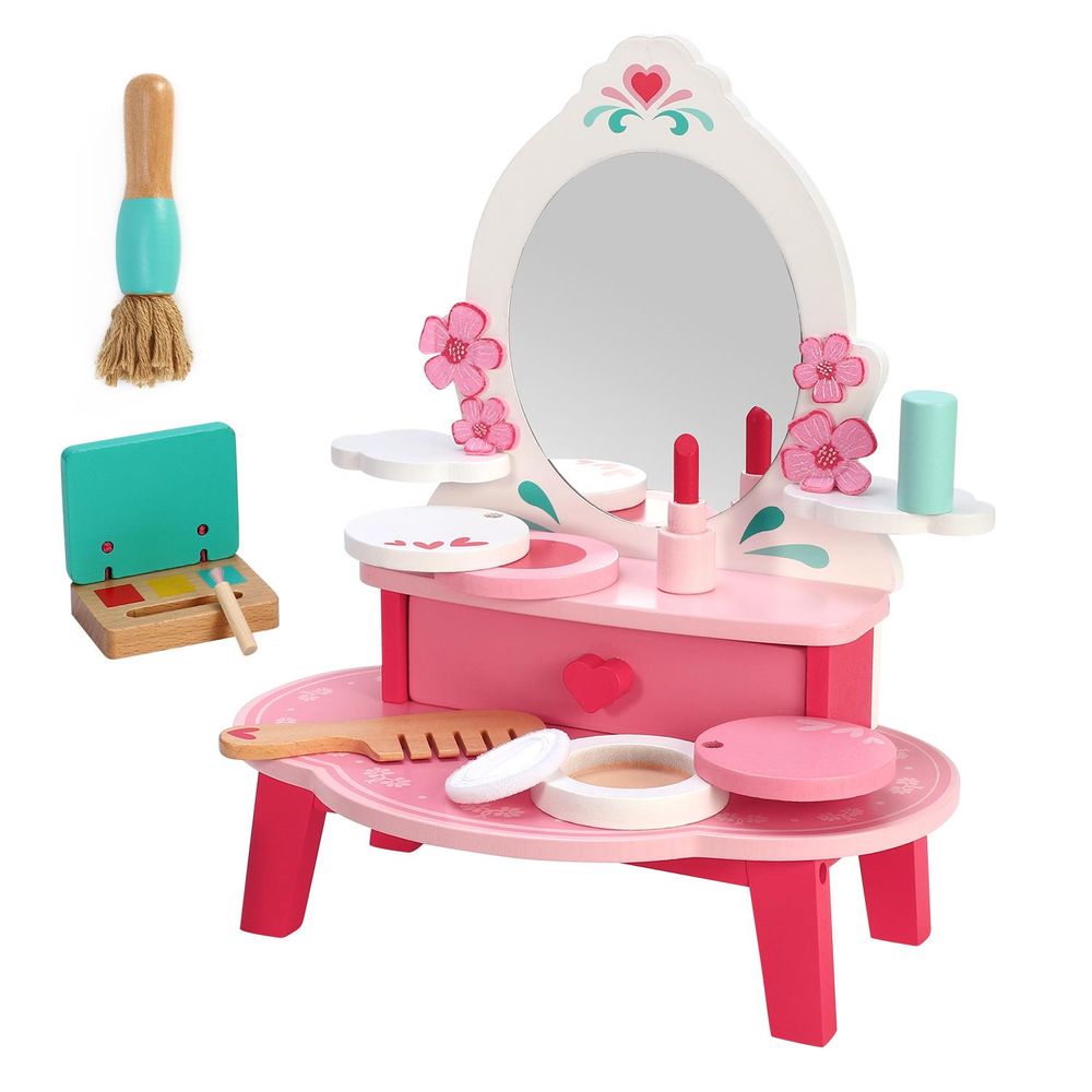 SOKA Princess Beauty Set - Dressing Table Vanity Mirror w/ Wooden Makeup Toys - Certified Quality - Ideal Gift