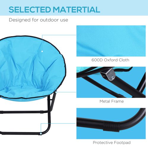 Folding Saucer Moon Chair, 80Lx80Wx75H cm, Metal Frame, 600D Oxford Cloth-Blue