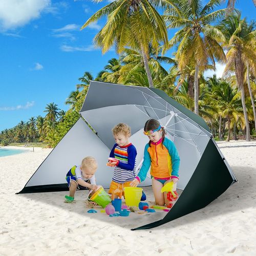 Outsunny 2m UV Protection Fishing Beach Umbrella Brolly Shelter w/Side Panel Tent Green