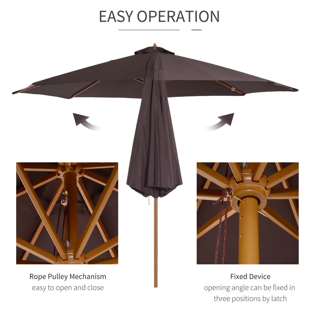 Premium 3m Bamboo Wooden Patio Umbrella - Outdoor Sunshade Canopy - Professional Quality