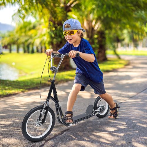 HOMCOM Kids Scooter, Teen Kick Scooter with Rubber Wheels, 16" Front Wheel, Height Adjustable Handlebar, Dual Brakes, Kick Stand, for 5+ Years