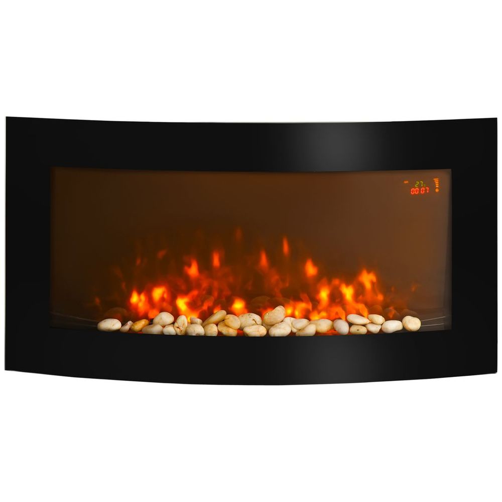 HOMCOM Electric Fireplace Wall Mounted Led Flame Curved Back Side Lights Heater