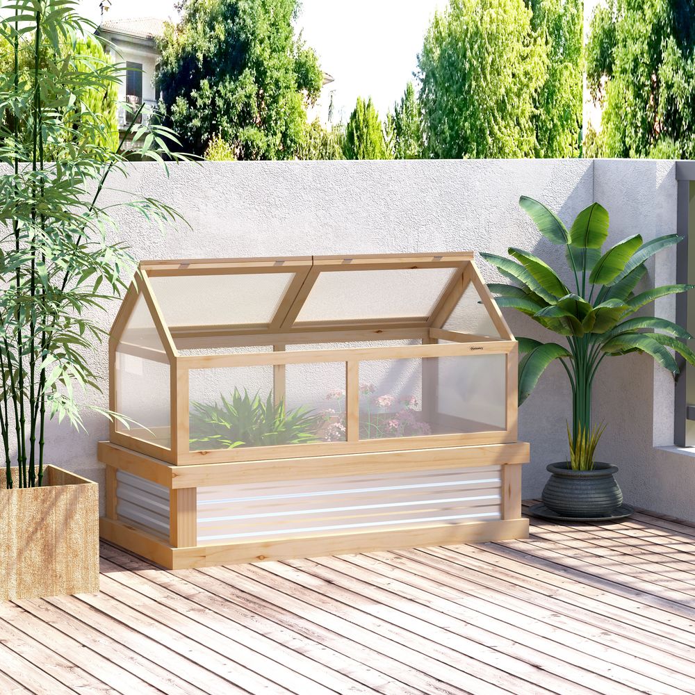 Premium Raised Garden Bed with Greenhouse Top, 122x61x81.7cm, Natural Kit