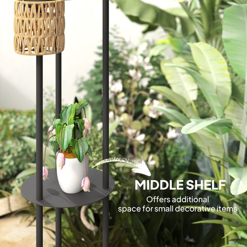 Outsunny 3-Light Solar Rattan Floor Lamp with Shelf, Auto On/Off, Yellow