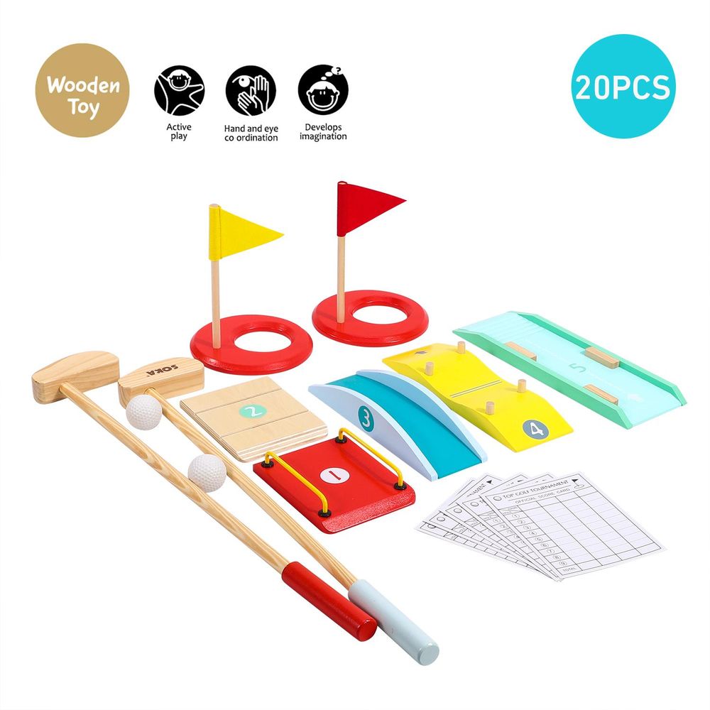 SOKA Golf Set: Indoor/Outdoor Fun, Obstacles, Educational, High Quality, 2 Clubs, 2 Balls, 2 Holes, 5 Obstacles, 5 Scorecards