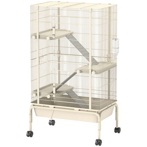PawHut 4 Levels Rolling Small Animal Cage, Rabbit Cage with 15cm Deep Bottom