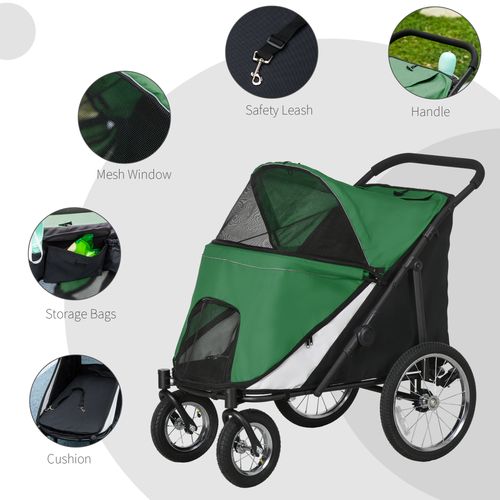 PawHut Pet Stroller Foldable Design with Cushion for M and L Dogs, Dark Green