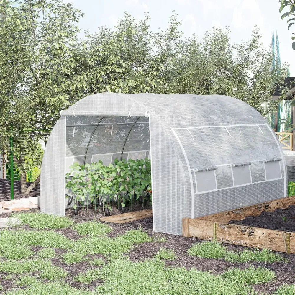Premium 3x3x2m Polytunnel Greenhouse Tent - Steel Frame - White - High Quality - All Weather - Easy Access - Ventilated