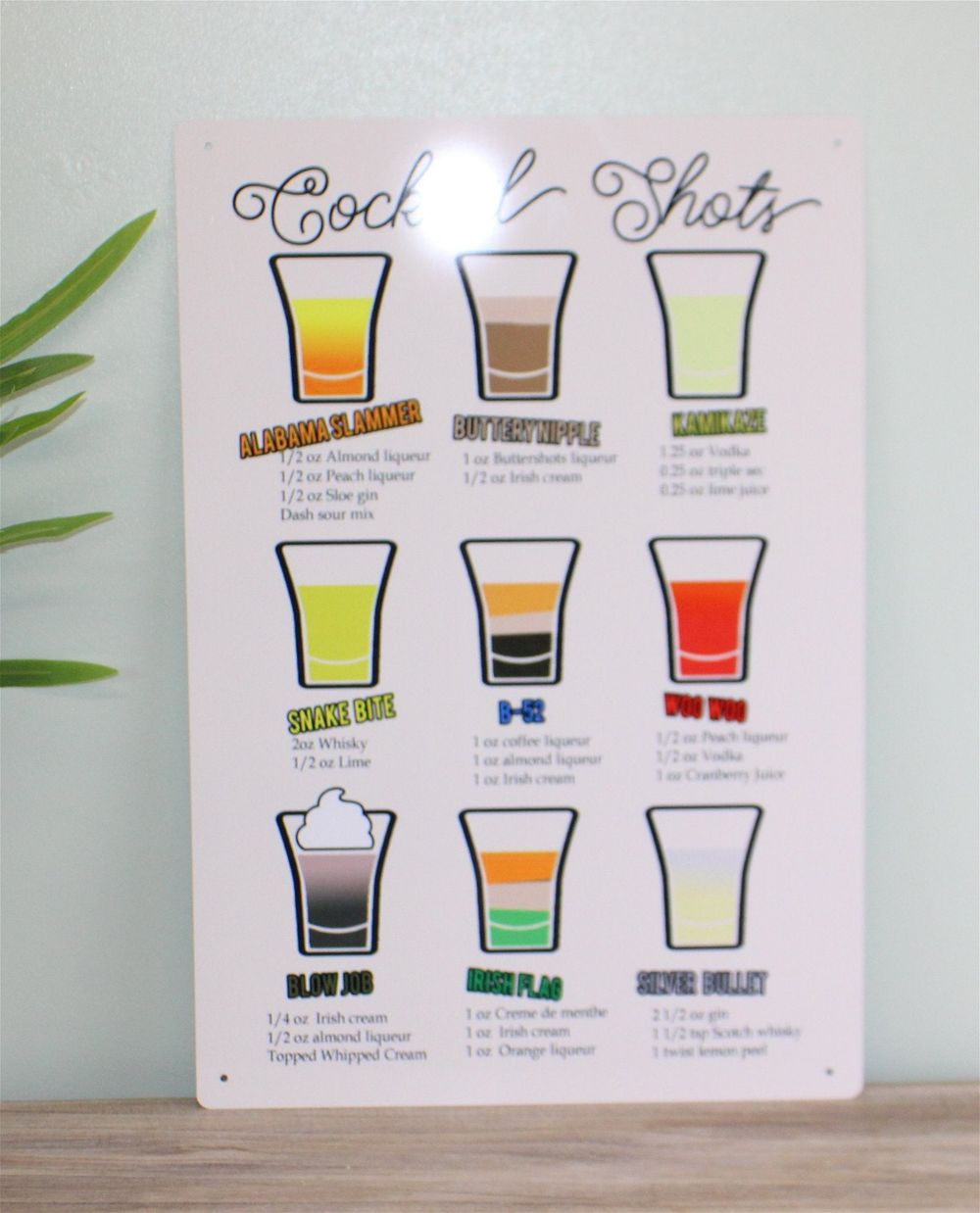 Retro Metal Sign - Classic Cocktail Shots Recipes