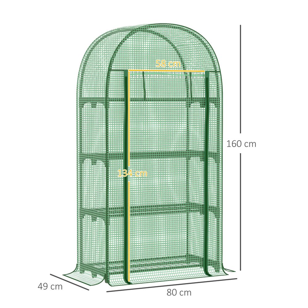 Portable Mini Greenhouse: 80x49x160cm, Steel Frame, PE Cover, Roll-Up ZipDoor, Green