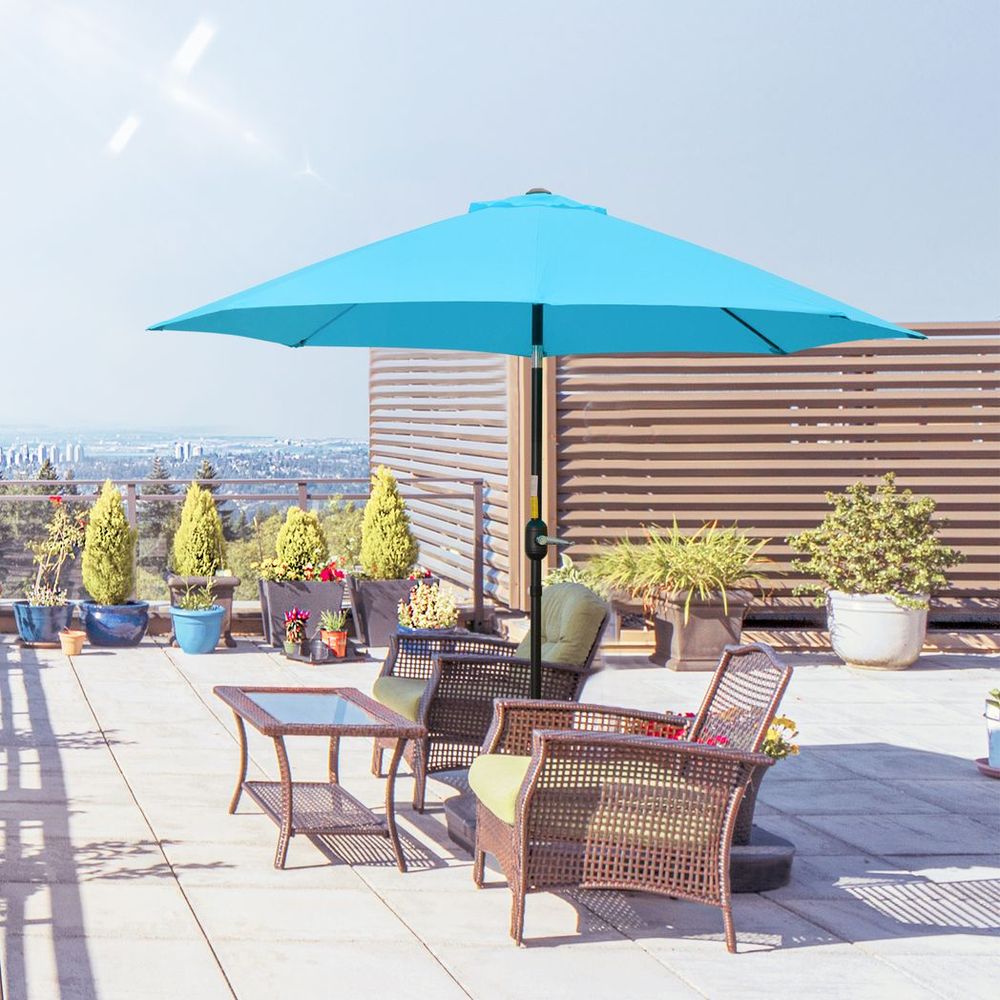 Premium Outsunny 2.6M Patio Umbrella - Sunshade Canopy w/ Tilt and Crank - High-Quality & Durable - Blue