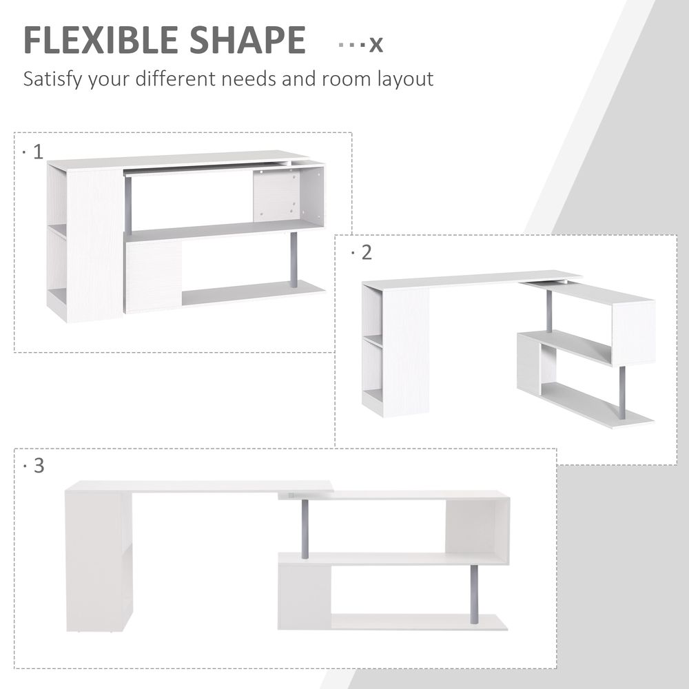 360� Rotating Corner Desk, L-Shaped-White