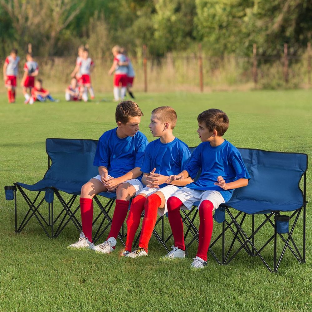 Outsunny 6 Seat Folding Bench - Multi Deck Chair - Cup Holder Camping Steel Blue