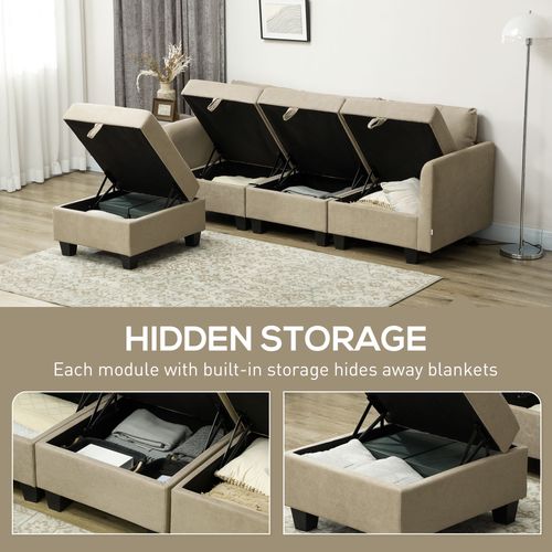 HOMCOM Convertible Modular Sectional Sofa w/ Storage Wood Frame Light Brown