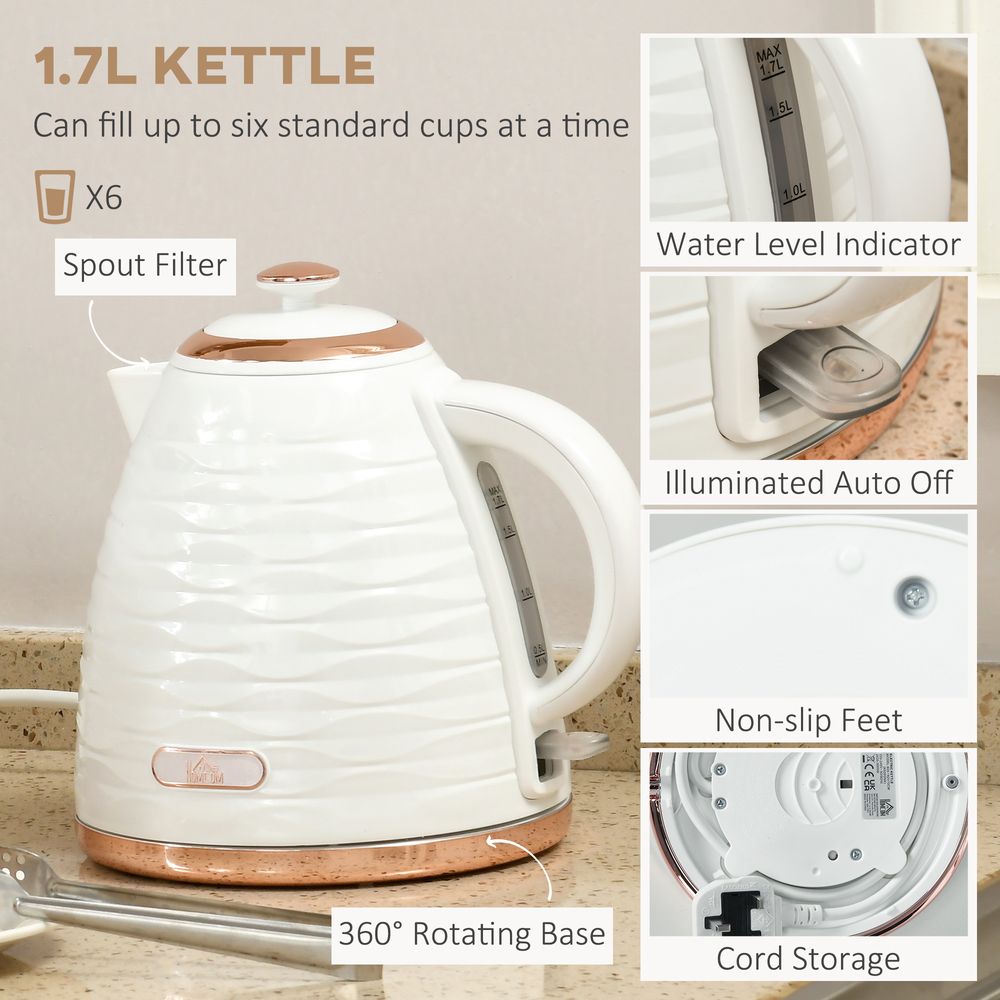 HOMCOM Kettle & Toaster Set - Rapid Boil, 4 Slice, White