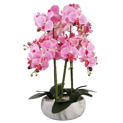 60cm Orchid Artificial Pink - Marble Effect Ceramic Planter
