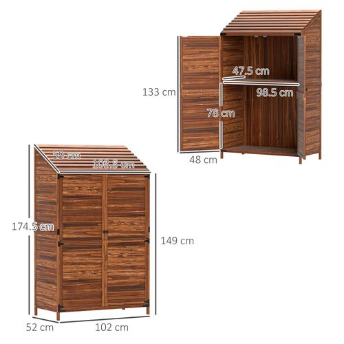 Outsunny Wooden Garden Storage Shed w/Double Doors and Shelves, Mixed-Brown